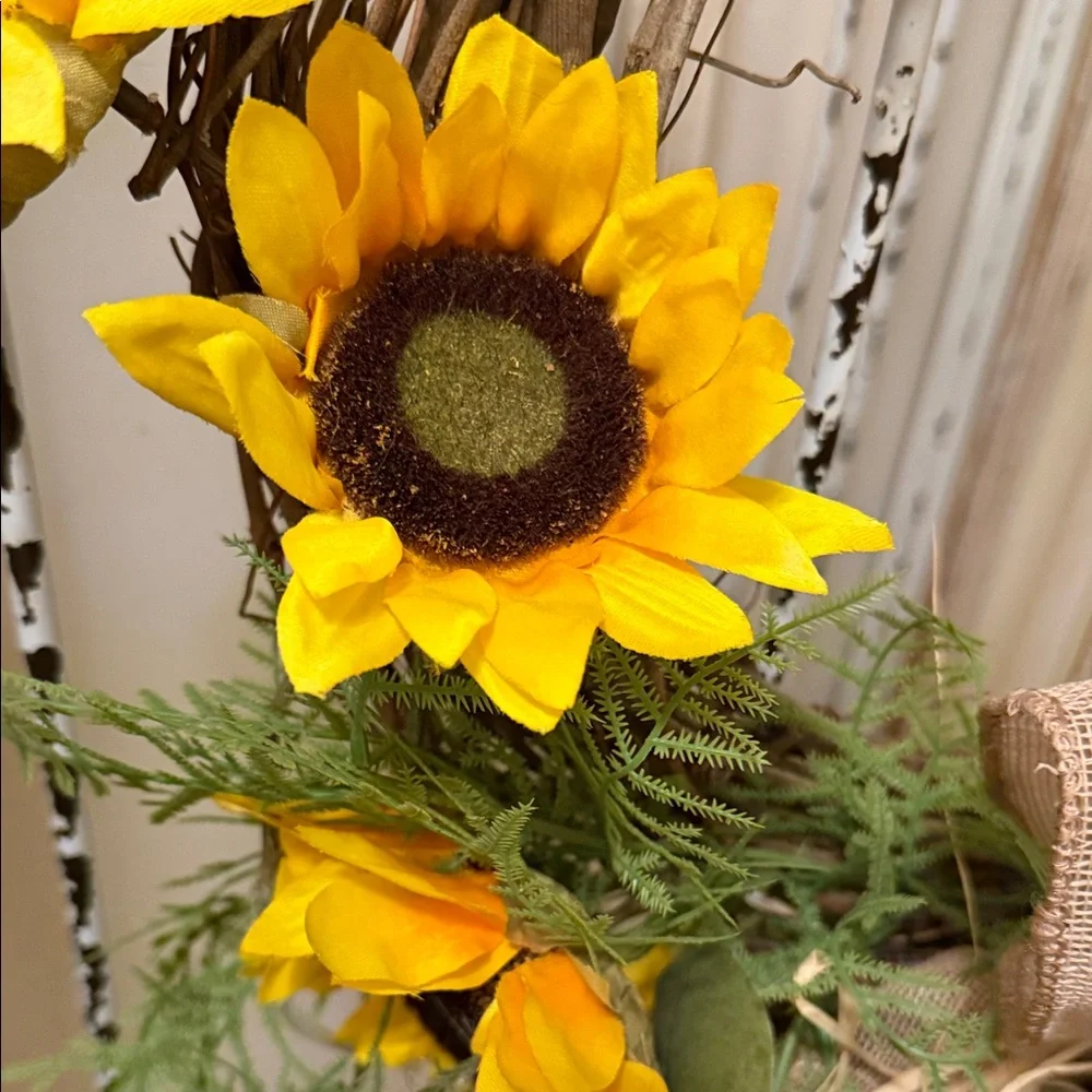 Sunflower Grapevine Wreath with Burlap Bow - Yellow
